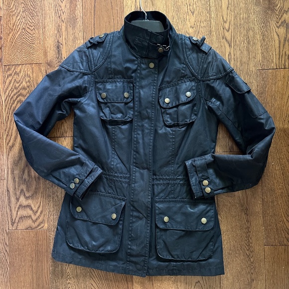 BARBOUR - Waxed Cotton Jacket Size US 4 Black EUC - Picture 1 of 11